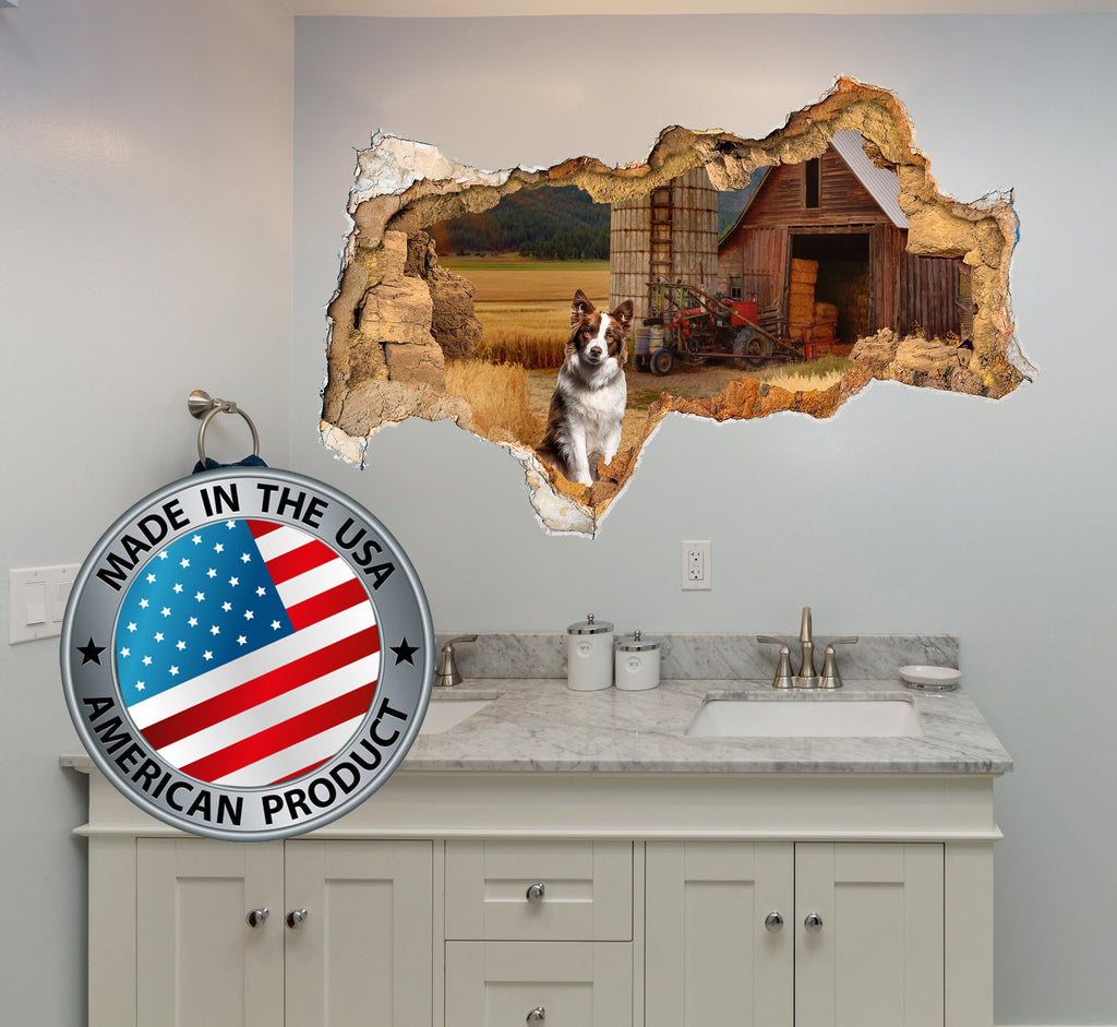 3D Dog Wall Decal. Large Wall Mural Removable Farm House. Cottage Style Decor. Hole in the Wall Sticker Peel and Stick. Photo Wall Decal