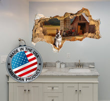 Load image into Gallery viewer, 3D Dog Wall Decal. Large Wall Mural Removable Farm House. Cottage Style Decor. Hole in the Wall Sticker Peel and Stick. Photo Wall Decal