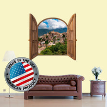 Load image into Gallery viewer, Window Frame with City View Wall Decal, 3D Window Mural Large, Nature Landscape Vinyl Sticker, Mountain Wall Decal Travel Agency Decor
