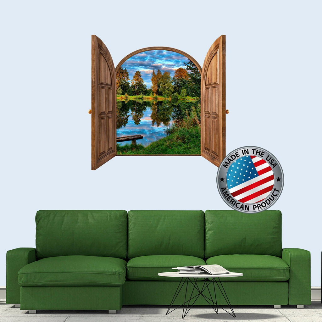 3D Effect Window Frame Wall Decal with River View. Nature Wall Decor. Woodland Wall Mural. Lake View Wall Sticker. Forest Wall Decal Sticker