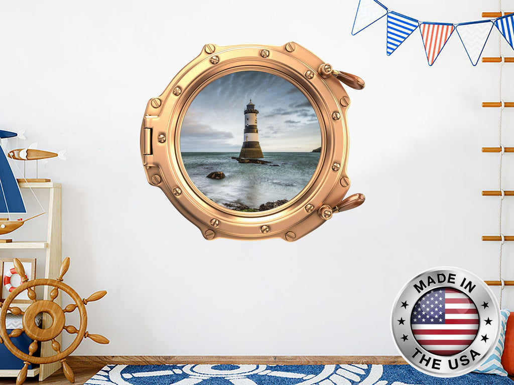 Nautical Porthole Wall Decal. Lighthouse Vinyl Sticker Murals. Nautical Theme Removable Decoration. Peel and Stick. Sea Bedroom Decor NT45