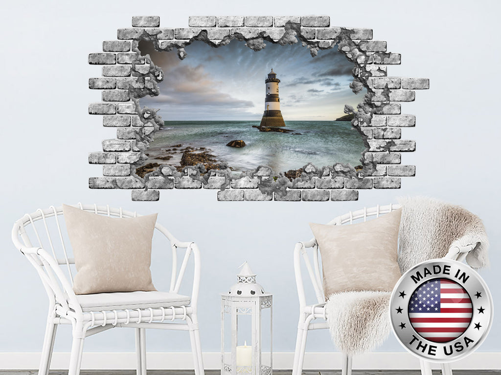 Nautical Hole in the Decals. Sea Ocean Vinyl Sticker. Lighthouse Wall Mural. Lighthouse Removable Decal. Sea Lighthouse Above Bed Decor NT46