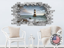 Load image into Gallery viewer, Nautical Hole in the Decals. Sea Ocean Vinyl Sticker. Lighthouse Wall Mural. Lighthouse Removable Decal. Sea Lighthouse Above Bed Decor NT46
