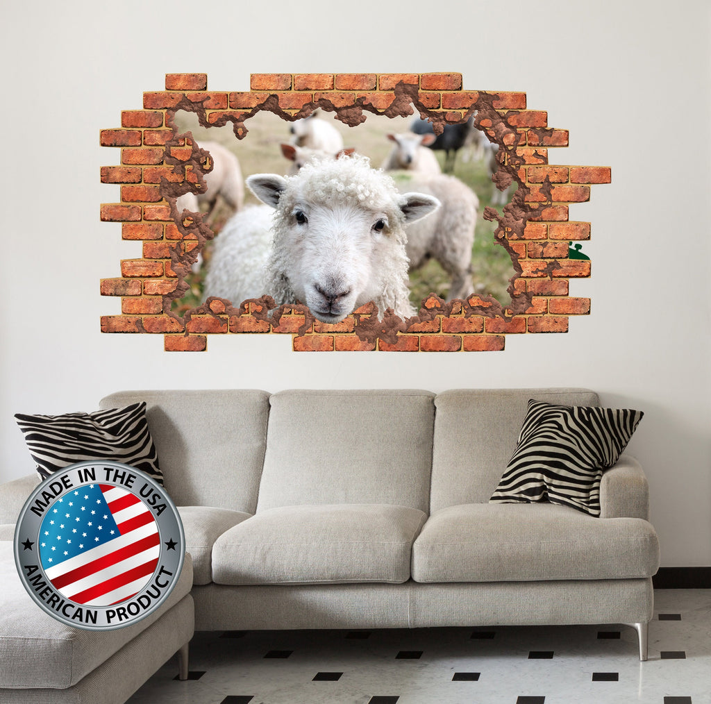 3D Sheep Wall Decal Kids. Hole in the Wall Decal. Farm Animals Decal. Farmhouse View Decal. Smashed Wall Sticker. Wall Crack Decal Removable