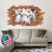 Load image into Gallery viewer, 3D Sheep Wall Decal Kids. Hole in the Wall Decal. Farm Animals Decal. Farmhouse View Decal. Smashed Wall Sticker. Wall Crack Decal Removable