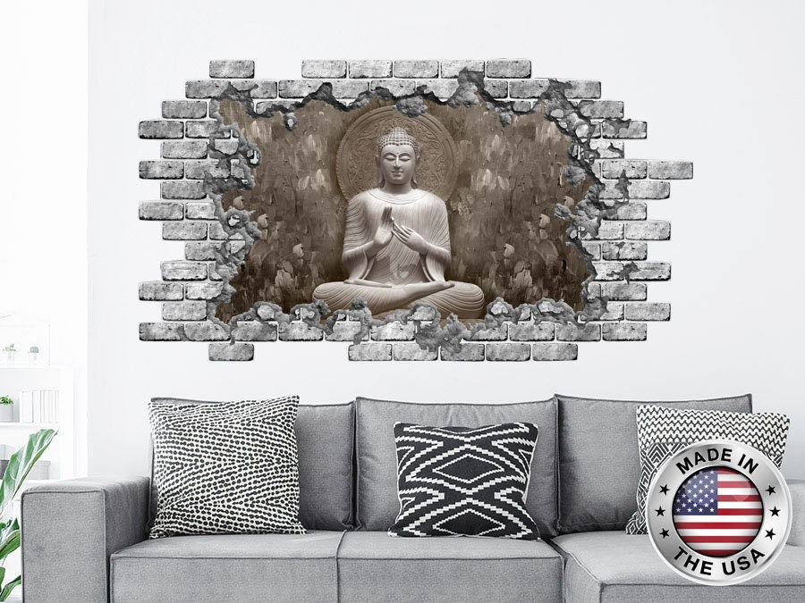 Buddha Wall Sticker. Hole in the Decals. Yoga Studio Wall Decor. Buddha Statue Murals. Buddha Removable Decal. Buddha Boho Above Bed NT67