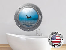Load image into Gallery viewer, Sea Turtle Wall Decal. Nautical Vinyl Sticker. Porthole Wall Murals. View 3D Window Removable Decal. Underwater Porthole Bathroom Decor NT68