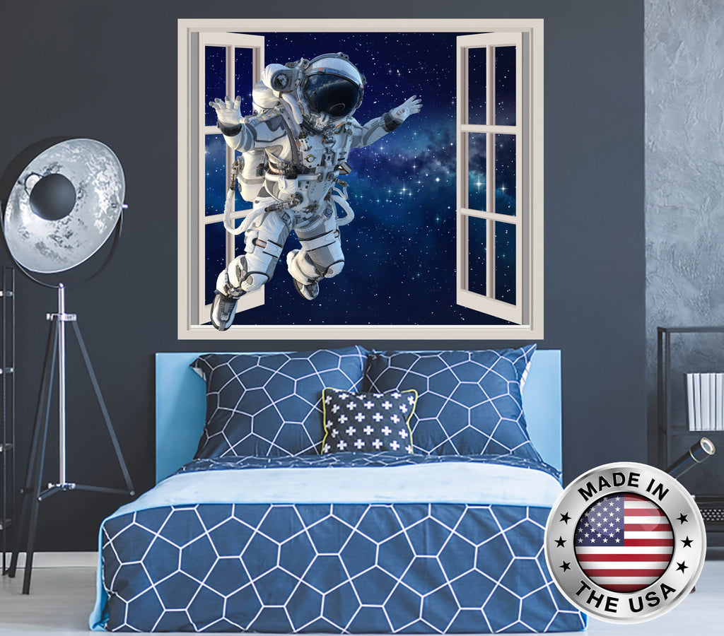 Space Window Wall Decal. Astronaut Vinyl Sticker Murals. Galaxy Wall Decal. Astronaut Removable Decals. Space Galaxy Boys Bedroom Decor NT63