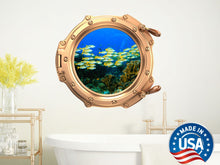 Load image into Gallery viewer, Fish Wall Decal. Nautical Porthole Vinyl Sticker. School of Fish Removable Decoration. Sea Fish Wall Mural. Nautical Bathroom Decor NT74