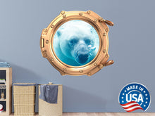 Load image into Gallery viewer, Polar Bear Wall Decal. Porthole Wall Sticker. Nautical Removable Decoration. White Bear Wall Mural. Peel and Stick. Nautical Bathroom NT72