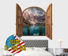 Load image into Gallery viewer, Custom Printed Wall Mural Removable, Mountain Wall Decal, 3D Effect Wall Sticker Window Frame, Lake View Wall Decal, Landscape Decal Poster