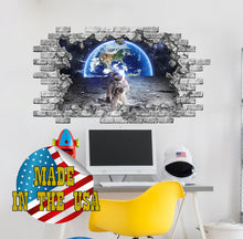 Load image into Gallery viewer, Space Wall Decal Kids, Astronaut Wall Sticker, 3D Wall Mural Galaxy View, Spaceman Decal Boy Room Decor, Hole in the Wall Mural, Moon Decal