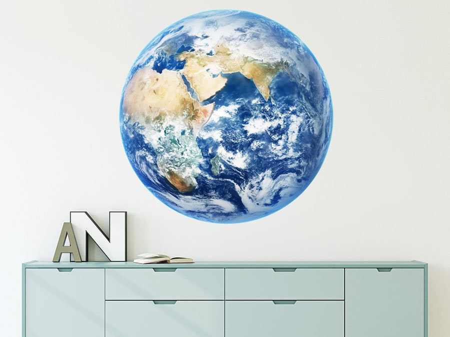 Planet Earth Wall Decal. Earth Vinyl Sticker Murals. Space Theme Removable Decoration. Planet Earth Peel and Stick. School Wall Decor NT14