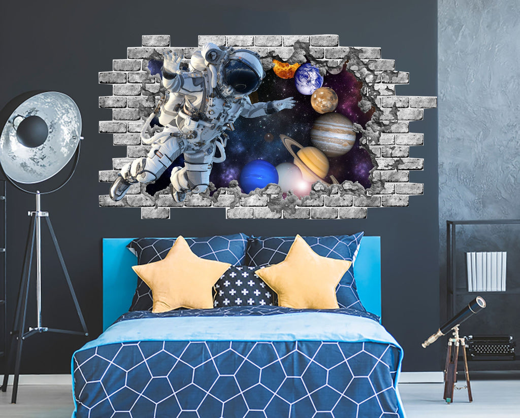 Space Hole in the Decals. Planets Vinyl Sticker Murals. Cosmonaut Wall Decal. Space Window Removable Decals. Space Galaxy Bedroom Decor NT13
