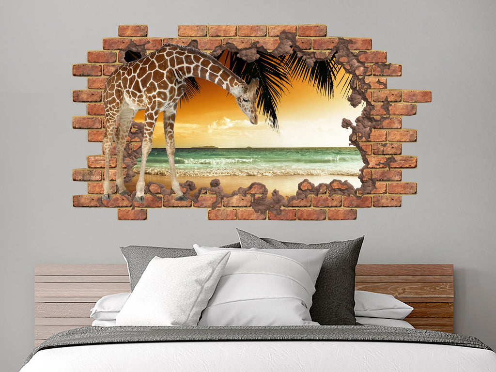 Giraffe Wall Decal. Nature Hole in the Decals. Animals Vinyl Sticker Murals. Giraffe Removable Decals. Giraffe Above Bed Bedroom Decor NT19