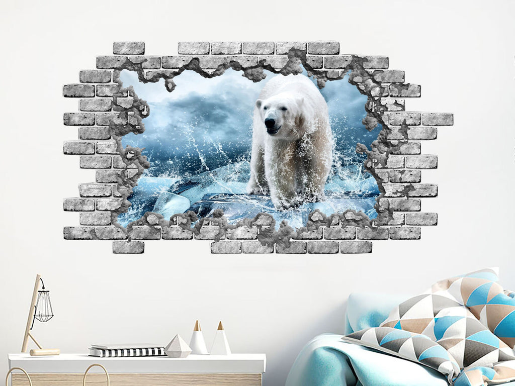 Polar Bear Wall Sticker. Hole in the Decals. Bear Vinyl Sticker Murals. White Bear Window Removable Decals. Polar Bear Bedroom Decor NT18