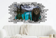 Load image into Gallery viewer, Bear Hole in the Decals. Woodland Vinyl Sticker. Nature Pine Tree Wall Murals. Bear Removable Decals. Bear Above Bed Bedroom Decor NT29