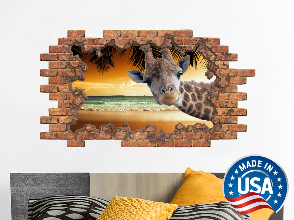 Giraffe Hole in the Decals. Animal Giraffe Vinyl Sticker Murals. Giraffe Removable Decals. Sea Sunset Decals. Giraffe Above Bed Decor NT34