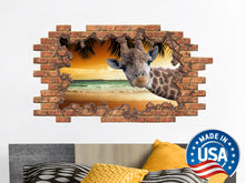 Load image into Gallery viewer, Giraffe Hole in the Decals. Animal Giraffe Vinyl Sticker Murals. Giraffe Removable Decals. Sea Sunset Decals. Giraffe Above Bed Decor NT34