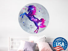Load image into Gallery viewer, Moon Wall Decal. Space Unicorn Vinyl Sticker Murals. Unicorn Girl Theme Removable Decoration. Peel and Stick. Girl Bedroom Decor NT38
