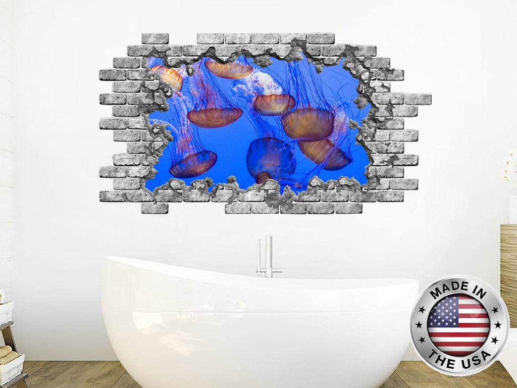 Jellyfish Hole in the Decals. Nautical Vinyl Sticker Murals. Sea Ocean Window Removable Decal. Jellyfish Gift. Jellyfish Bathroom Decor NT83
