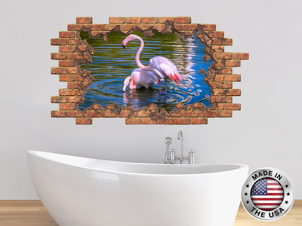 Flamingo Hole in the Decals. Flamingo Bird Vinyl Sticker. Flamingo Wall Mural. Flamingo Window Removable Decal. Flamingo Bathroom Decor NT85