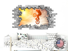 Load image into Gallery viewer, Cycling Hole in the Decals. Bicycle Vinyl Sticker Murals. Sport Removable Decal. Cycling Above Bed Decal. Bike Cycle Boys Bedroom Decor NT84