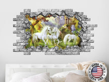 Load image into Gallery viewer, Unicorns Hole in the Decals. Animal Fantasy Vinyl Sticker. Unicorns Wall Mural. Magic Unicorn Removable Decals. Unicorn Girls Decor NT76