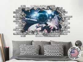 3D Space Hole in the Decals. Skull Astronaut Vinyl Sticker Murals. Cosmonaut Wall Decal. Space Window Removable Decal. Galaxy Decor NT89