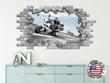 Load image into Gallery viewer, Motorcycle Hole in the Decals. Motorcycling Vinyl Sticker Murals. Sport Removable Decal. Motorcyclist Above Bed Decal. Boys Room Decor NT88