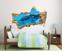 Load image into Gallery viewer, 3D Hole in the Wall Mural / Dolphins Wall Decal Kids / Nautical Nursery Wall Decor / Ocean Life Sticker / Boy Girl Room Wall Decal P214