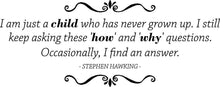 Load image into Gallery viewer, I Am Just A Child Stephen Hawking Vinyl Decal Wall Sticker Decor Quote – Motivational Wall Murals