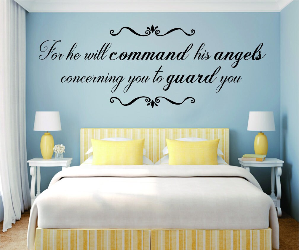 For He Will Command His Angels Vinyl Decal Wall Sticker Decor Quote – Motivational Wall Murals
