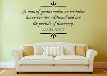 Load image into Gallery viewer, James Joyce A Man Of Genius Makes No Mistakes Vinyl Decal Wall Sticker Decor Quote – Motivational Wall Murals