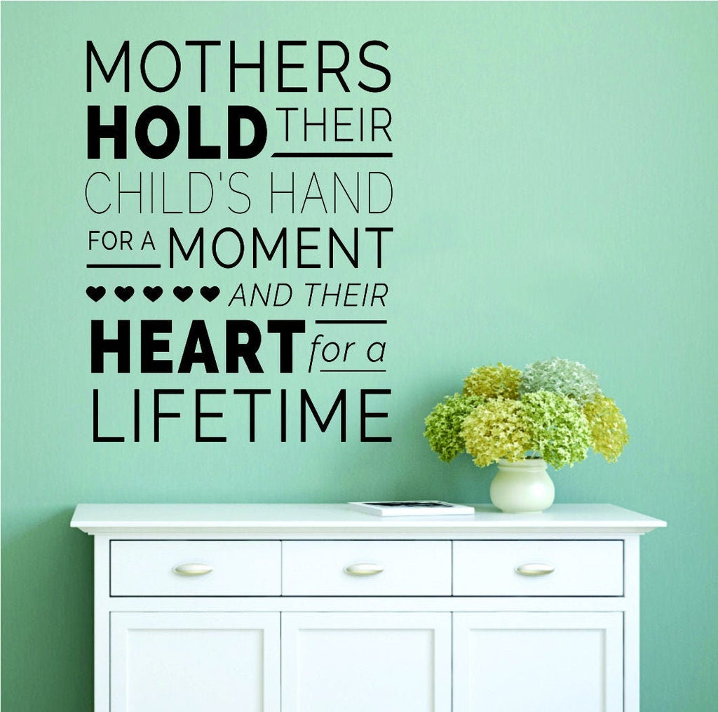 Mothers Hold Their Childrens Hand Inspiring Vinyl Decal Wall Sticker Decor Quote – Motivational Wall Murals, decorations for bedroom women