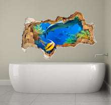 Load image into Gallery viewer, 3D Hole in the Wall Mural / Sea Life Wall Decal Kids / Nautical Nursery Wall Decor / Ocean Life Sticker / Underwater Wall Art / Fish Decal
