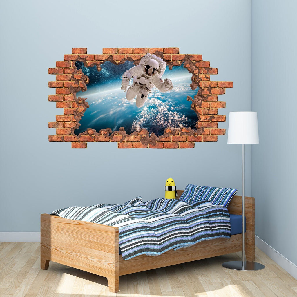 3D Spaceman Hole in the Wall Decals. Planets Space Galaxy Vinyl Sticker. Astronaut Wall Murals. Space Removable Decals. Boys Room Decor