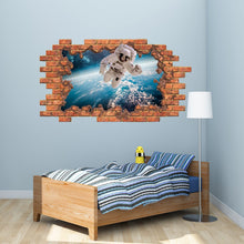 Load image into Gallery viewer, 3D Spaceman Hole in the Wall Decals. Planets Space Galaxy Vinyl Sticker. Astronaut Wall Murals. Space Removable Decals. Boys Room Decor