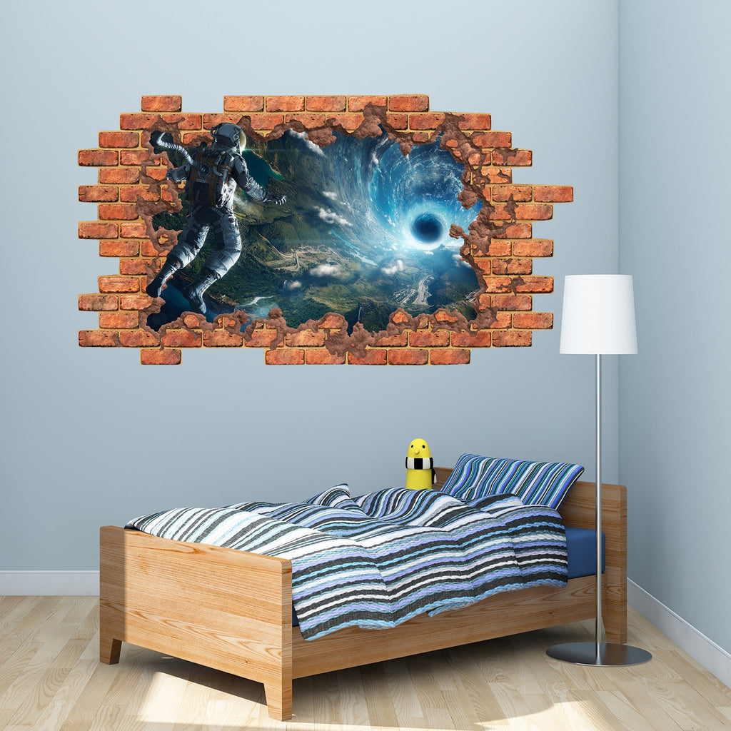3D Spaceman Hole in the Wall Decals. Planets Space Galaxy Vinyl Sticker. Astronaut Wall Murals. Space Removable Decals. Boys Room Decor