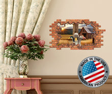 Load image into Gallery viewer, 3d Hole in the Wall Decal. Farm Animal Wall Decal. Farmhouse View Decal. Geese Wall Mural. Brick Wall Decor. Nature Wall Sticker Removable