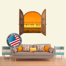 Load image into Gallery viewer, 3D Effect Window Frame Wall Decal with Ocean View. Sunset Wall Sticker. Flamingo Birds Wall Decor for Any Rooms. Photo Wall Print Large Size