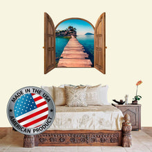 Load image into Gallery viewer, 3D Effect Window Frame Wall Decal with Ocean View. Exotic Decor. Maldives Mural Removable. Photo Wall Mural Nature. Travel Agency Decor