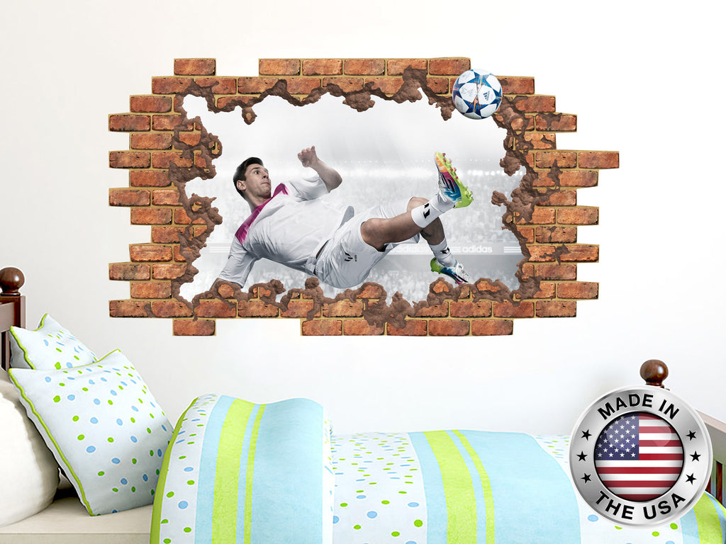 Football Hole in the Decals. Soccer Player Vinyl Sticker Murals. Sport Boys Removable Decal. Football Above Bed Decals. Boys Bedroom NT48