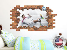 Load image into Gallery viewer, Football Hole in the Decals. Soccer Player Vinyl Sticker Murals. Sport Boys Removable Decal. Football Above Bed Decals. Boys Bedroom NT48
