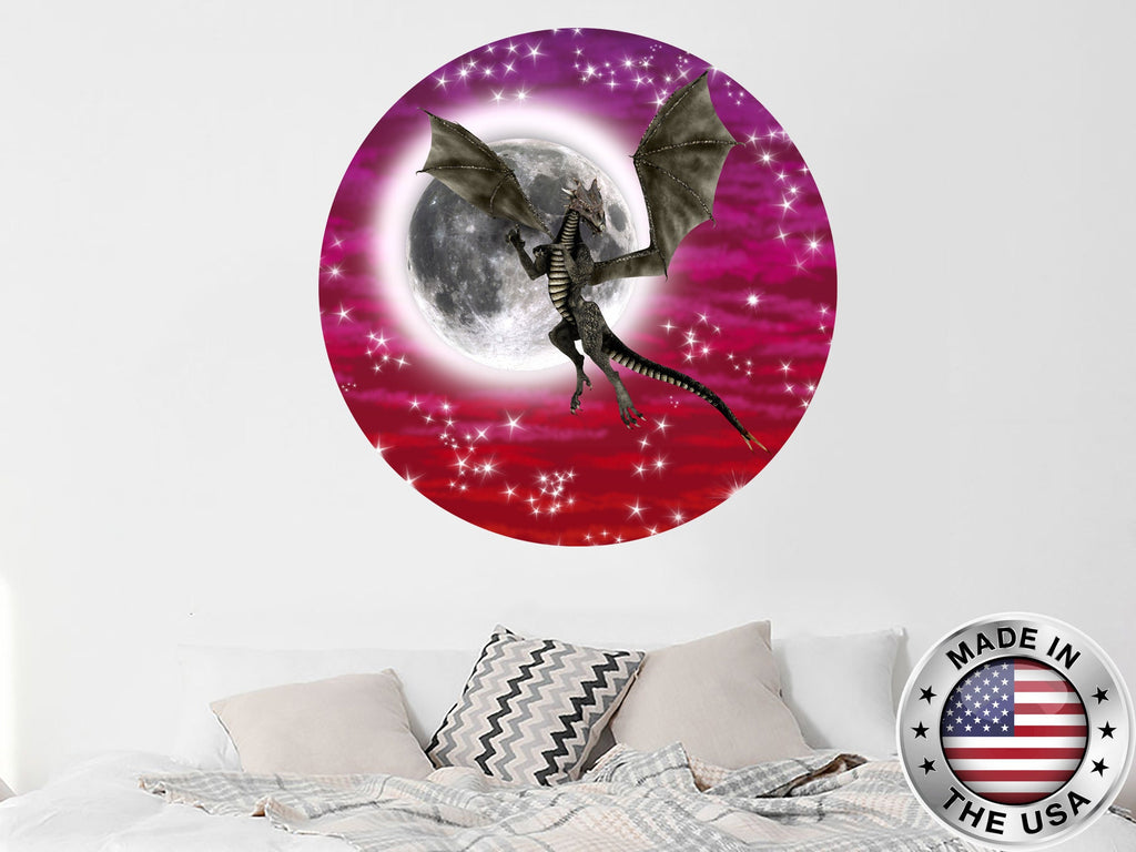Moon Wall Decal. Dragon Vinyl Sticker Murals. Dragon Removable Decoration. Peel and Stick. Moon Above Bed Decals. Dragon Bedroom Decor NT58