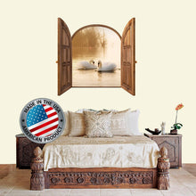 Load image into Gallery viewer, Swan Wall Decal for Bedroom. Headboard Wall Decal. 3D Window Frame Wall Mural. Personalized Gift Wedding. Universary Gift. Romantic Decor