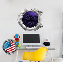 Load image into Gallery viewer, Space Porthole Wall Decal. Galaxy Milky Way Wall Mural Kids. Peel and Stick Wall Decal Boy Nursery. 3D Spaceship Window Wall Decal LP1