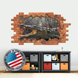 3D Alligator Wall Decal. Hole in the Wall Decal. Exotic Wall Decal Tropical Animal Sticker. Teen Boy Room Wall Decor. Crocodile Wall Decal