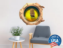 Load image into Gallery viewer, Ship Porthole Wall Decal. Submarine Vinyl Sticker Murals. Nautical Theme Removable Decoration. Peel and Stick. Sea Sunset Bedroom Decor NT71