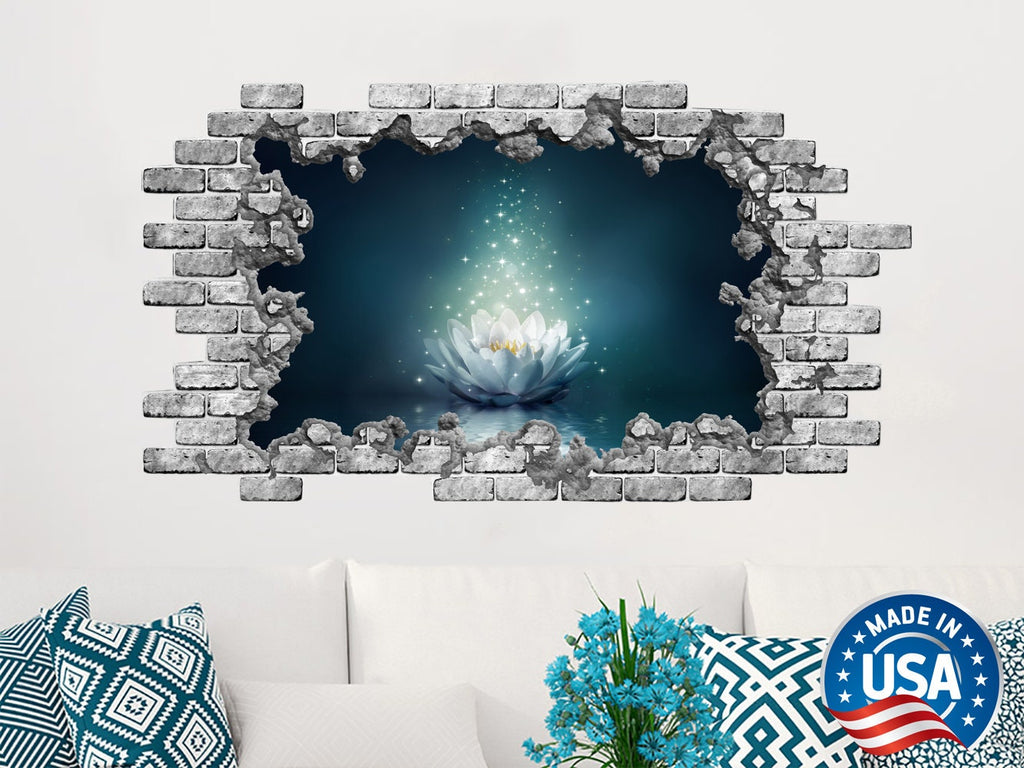 Lotus Flower Wall Sticker. Hole in the Decals. Yoga Studio Wall Decor. Lotus Wall Mural. Floral Removable Decal. Lotus Above Bed Decor NT61